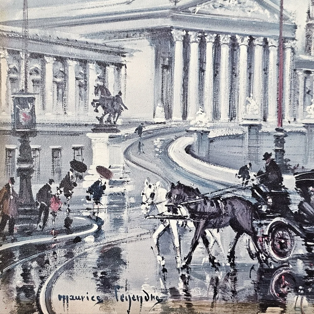 Vintage Maurice Legendre Vienna Street Scene Print Tram Horse Carriage Art